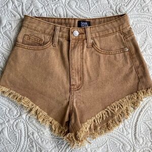 High Rise Tan Cutoff Shorts, Simple Society, Sz 1/25 NWOT